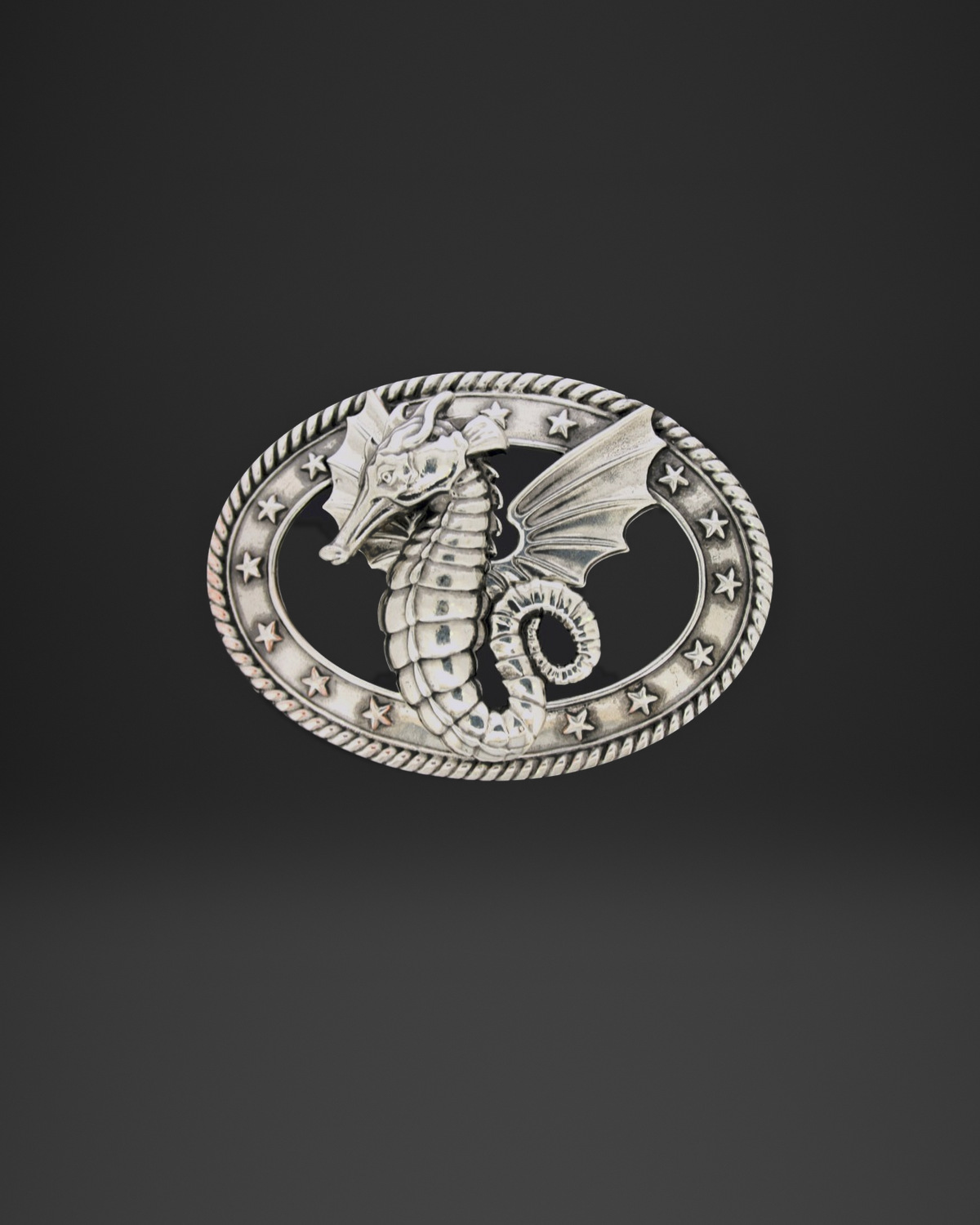 Winged Seahorse Oval Belt Buckle