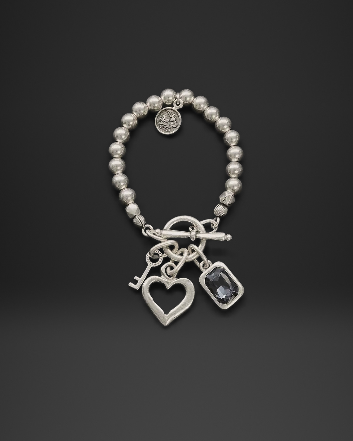 Ball Bead Heart Key Crystal Charm Bracelet