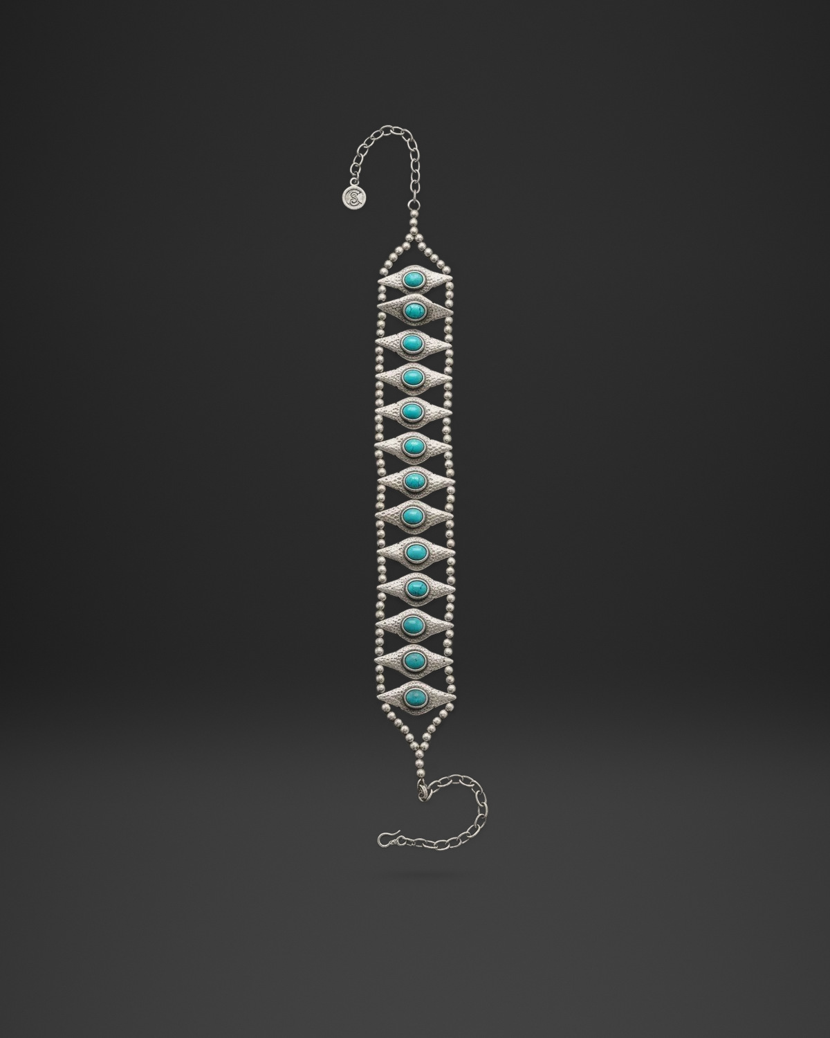 Turquoise Eye Beaded Band Choker Necklace