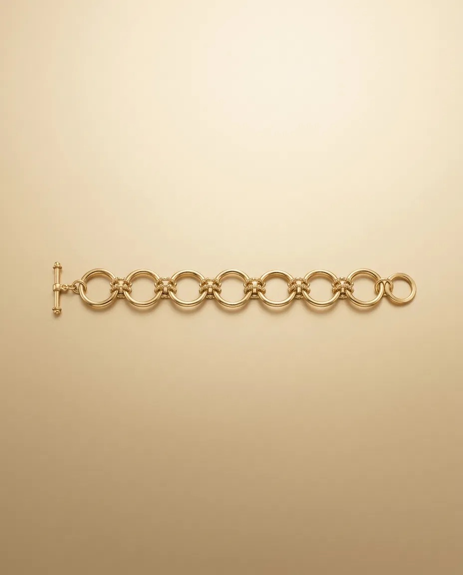 Gold Ring and Bar Link Toggle Bracelet