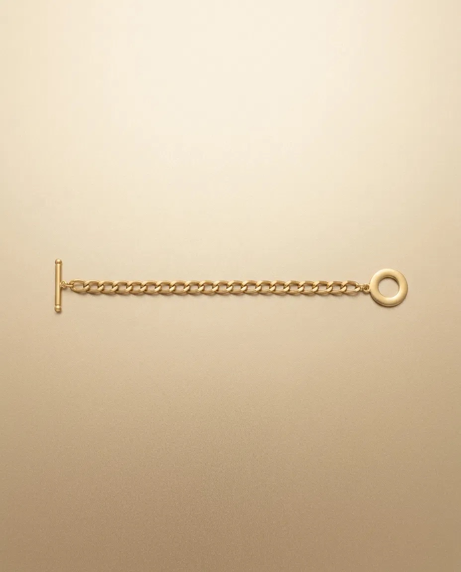 Gold Curb Chain Toggle Bracelet