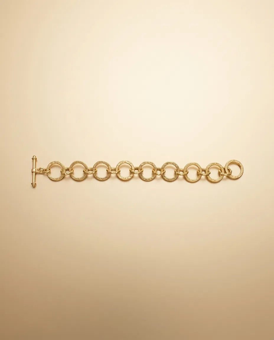 Textured Gold Ring Link Toggle Bracelet