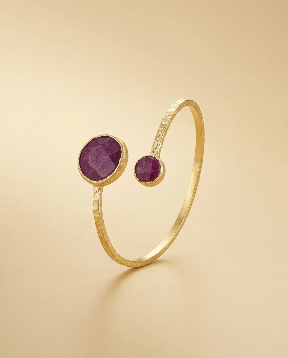 Ruby Color Double Stone Open Bangle Bracelet