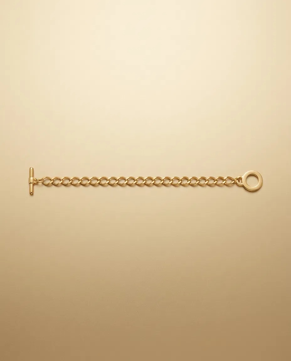 Fine Gold Curb Chain Toggle Bracelet