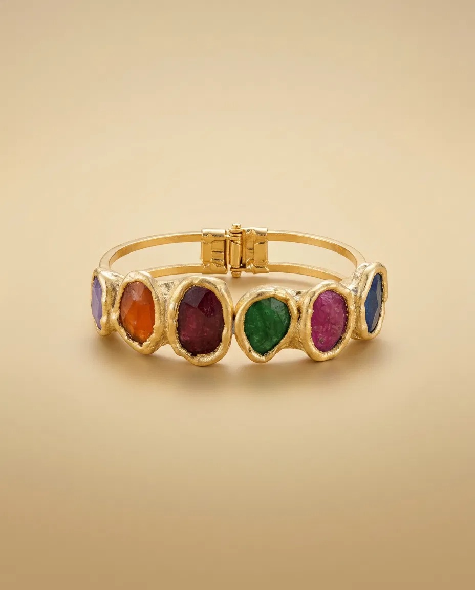 Multicolor Faceted Stone Hinged Bangle Bracelet