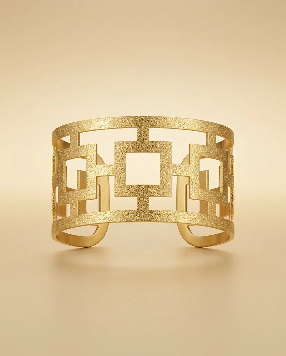 Geometric Square Openwork Gold Cuff Bracelet