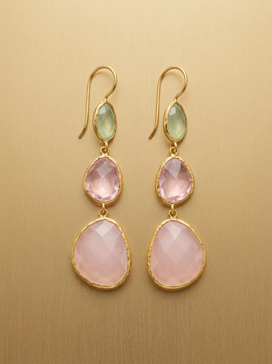 Mint and Pink Triple Stone Drop Earrings