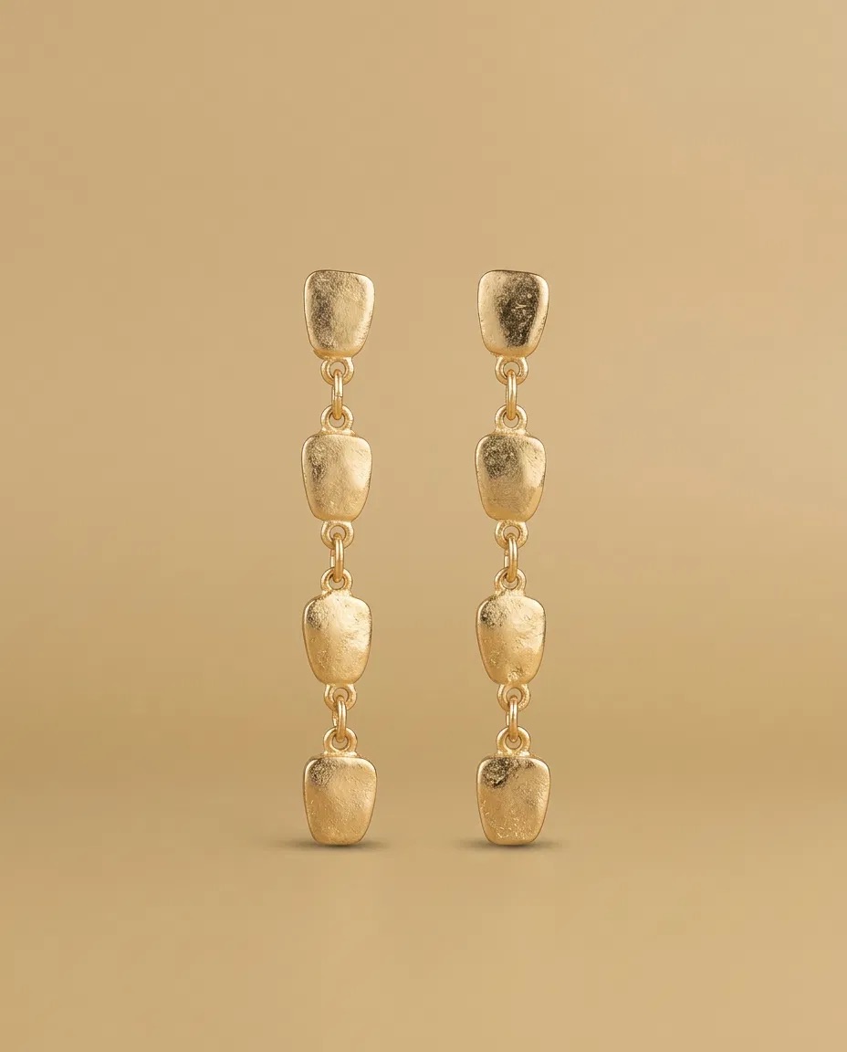 Hammered Pebble Chain Drop Earrings