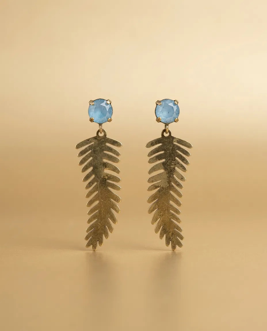 Blue Stone Fern Leaf Drop Earrings