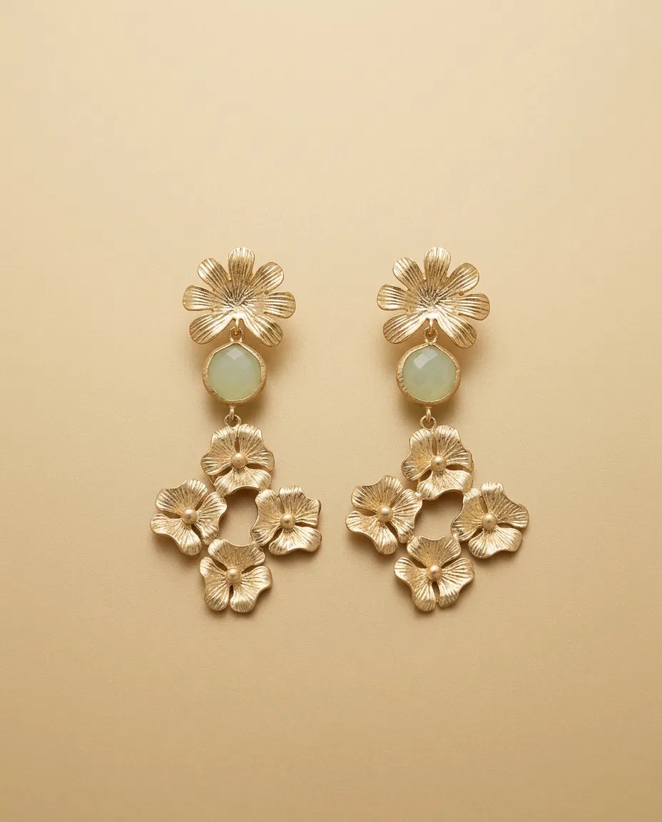 Mint Stone Flower Cluster Drop Earrings