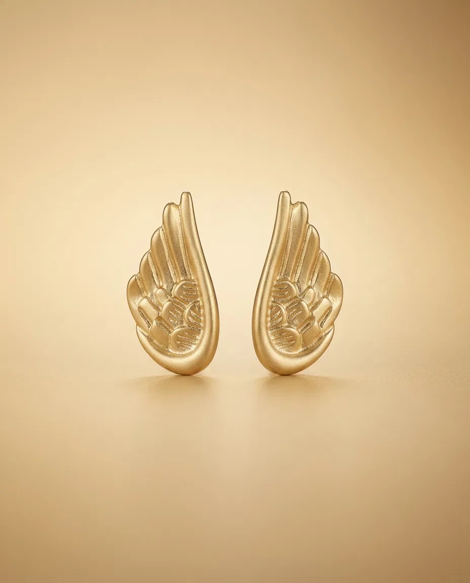 Angel Wing Gold Stud Earrings