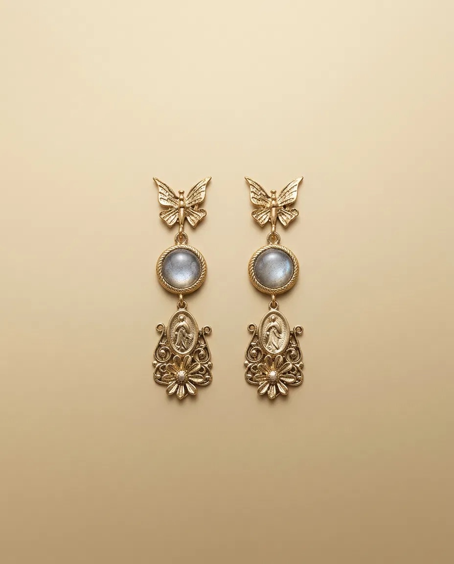 Butterfly Grey Moonstone Filigree Earrings