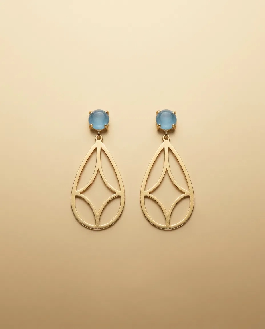 Blue Stone Geometric Teardrop Earrings