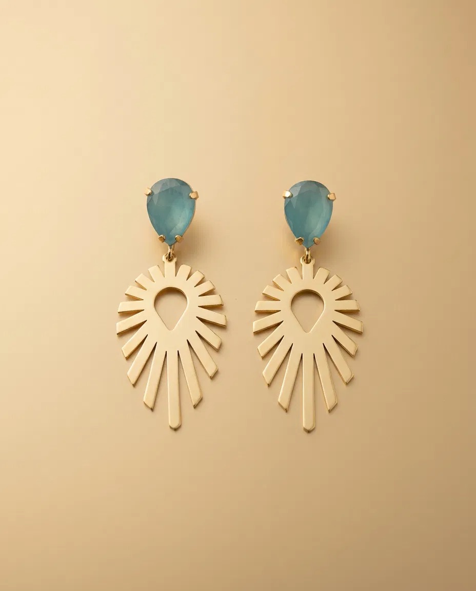 Aqua Teardrop Sunburst Earrings