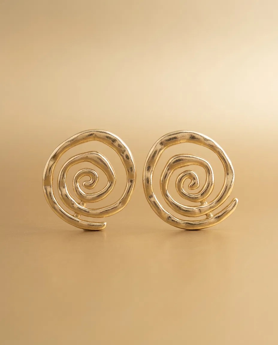 Hammered Gold Spiral Stud Earrings