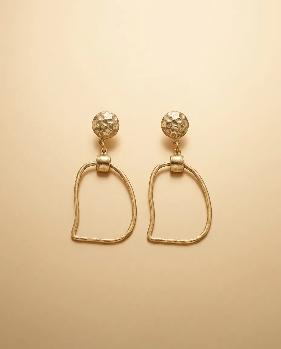Hammered Stud Stirrup Frame Earrings
