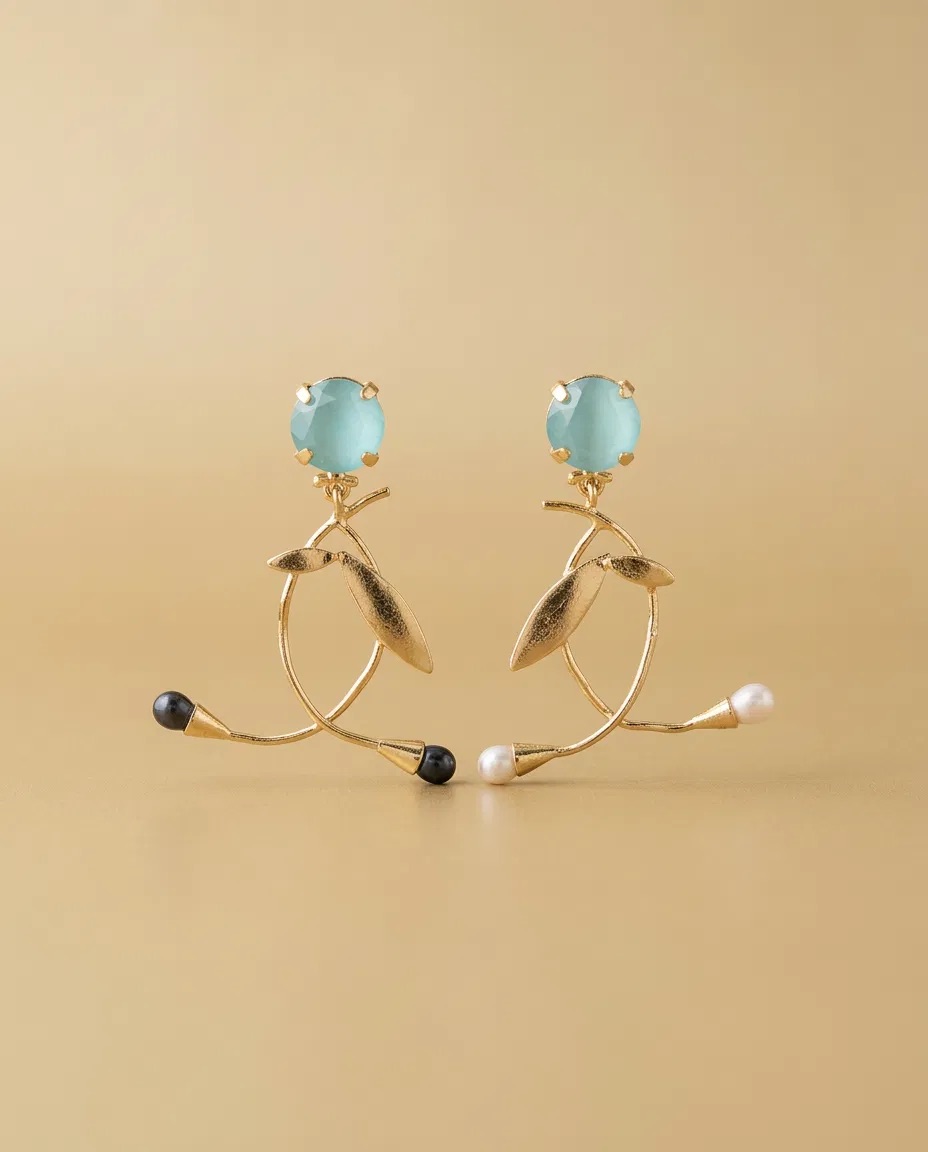 Aqua Stone Abstract Leaf Wire Earrings