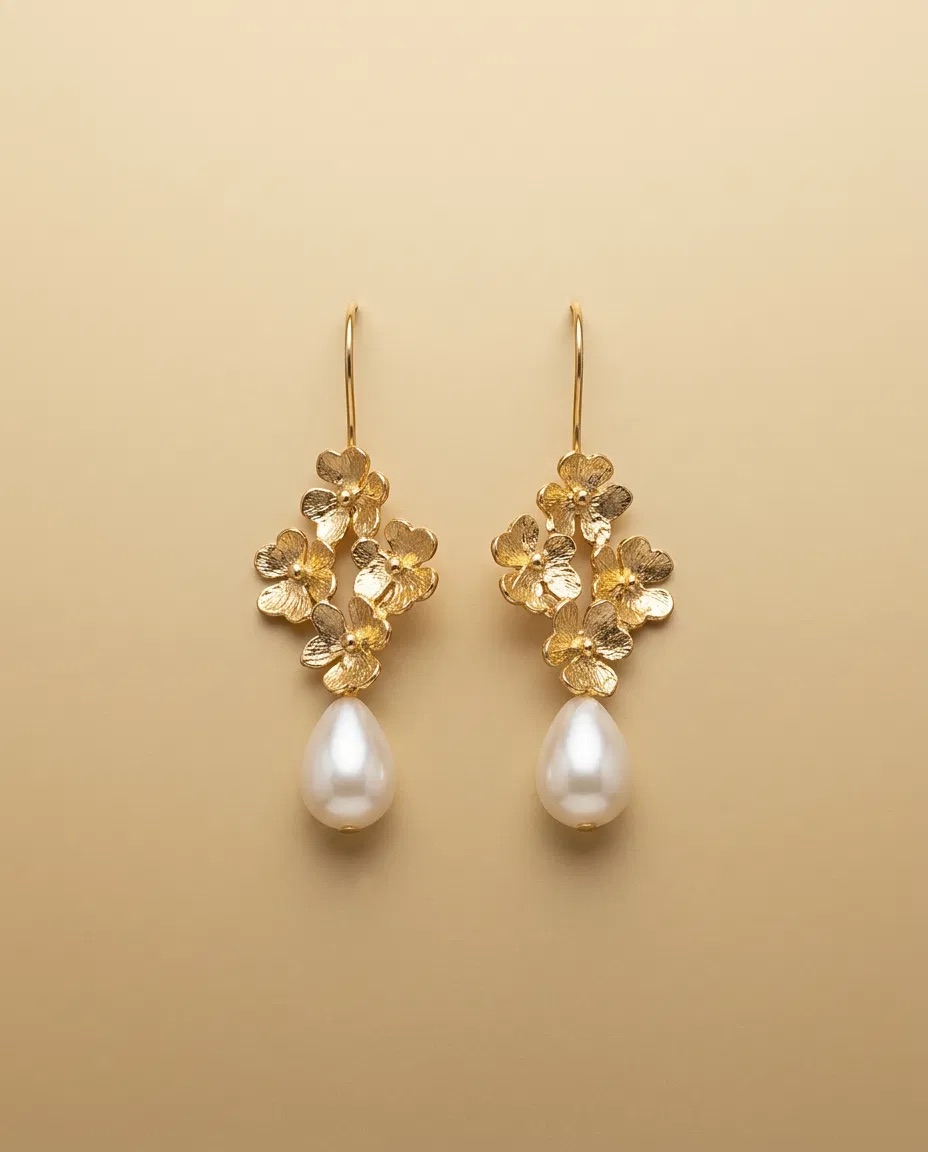 Flower Cluster Pearl-Look Teardrop Earrings