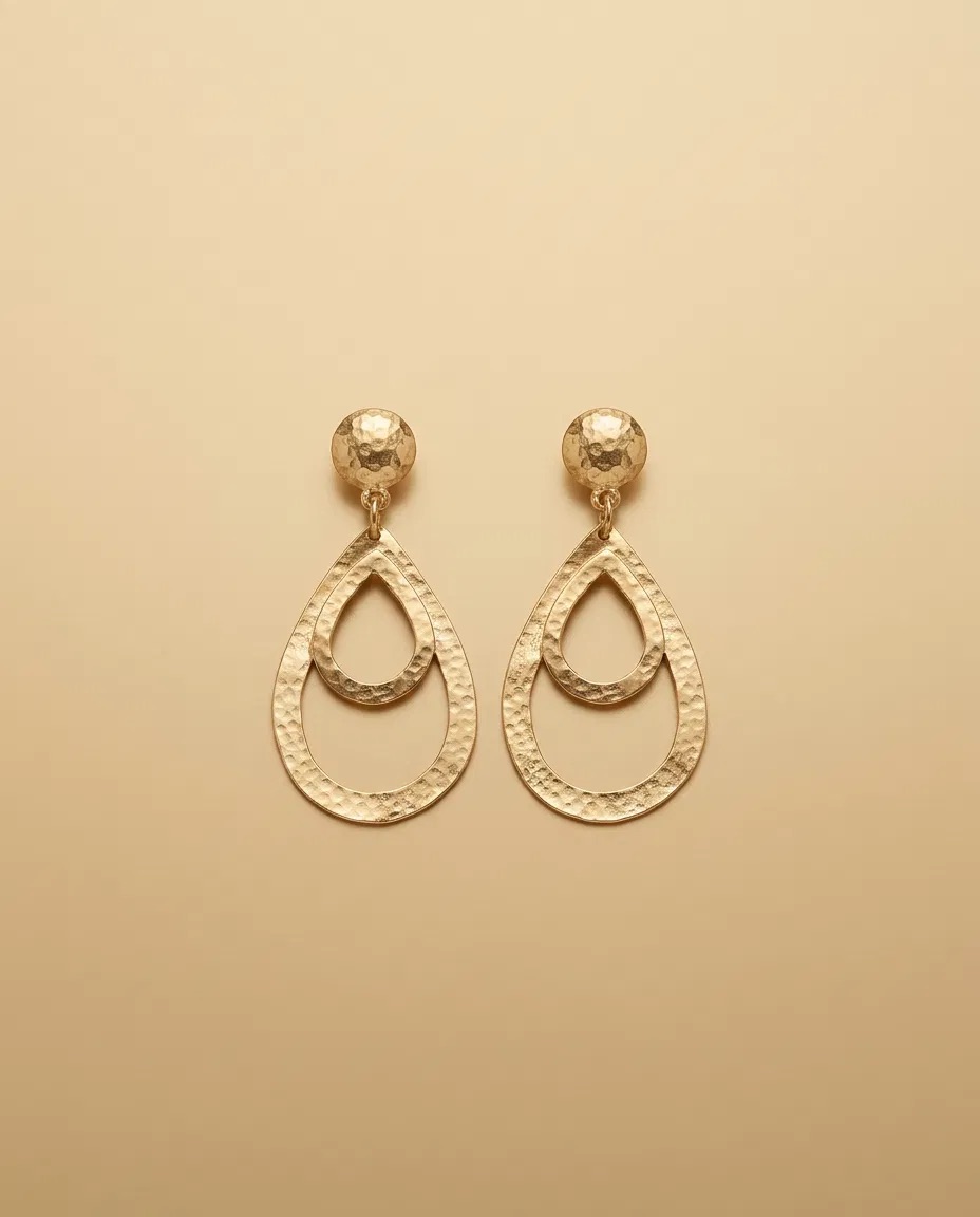 Hammered Double Teardrop Hoop Earrings
