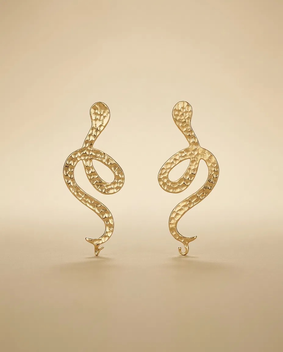 Hammered Gold Snake Earrings
