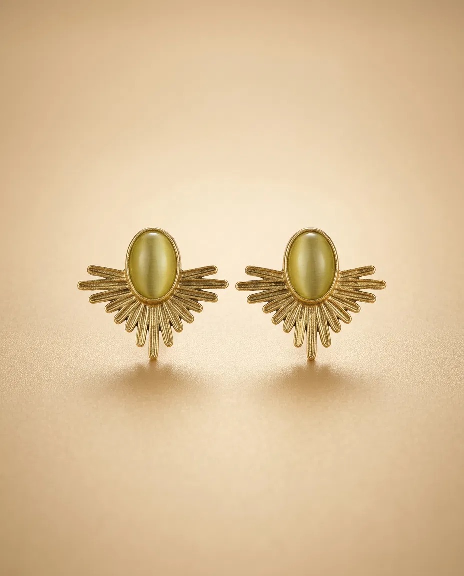 Olive Cat Eye Sunburst Stud Earrings