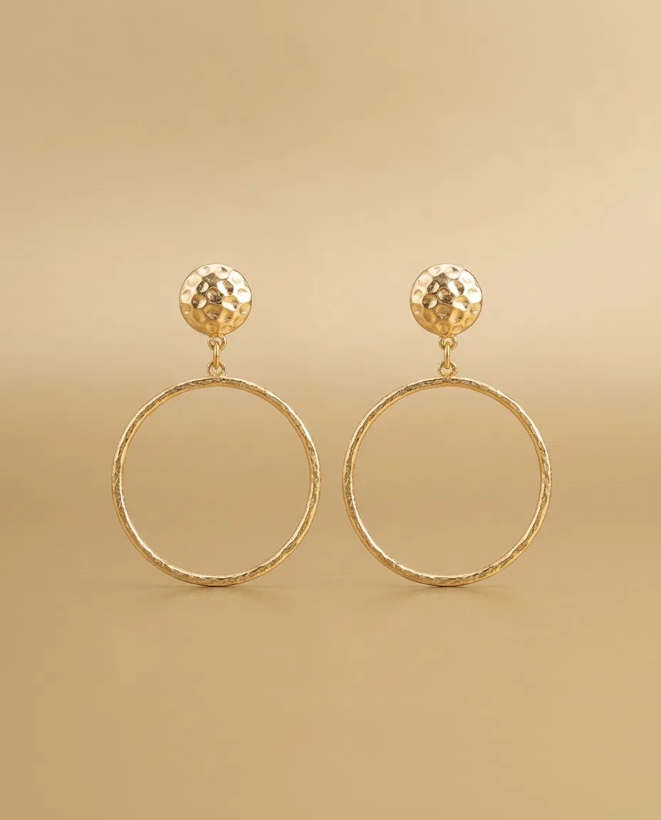 Hammered Stud Thin Hoop Earrings