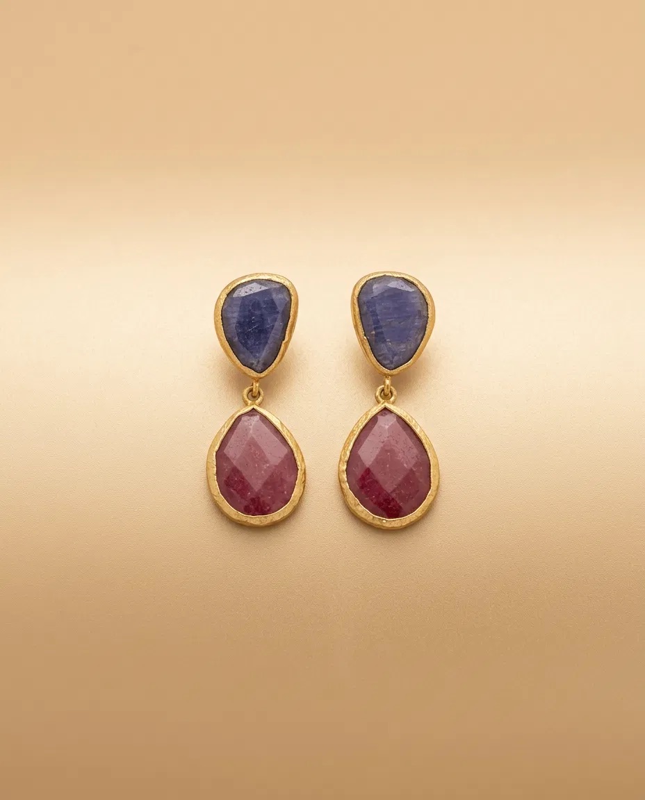 Sapphire and Ruby Color Teardrop Earrings