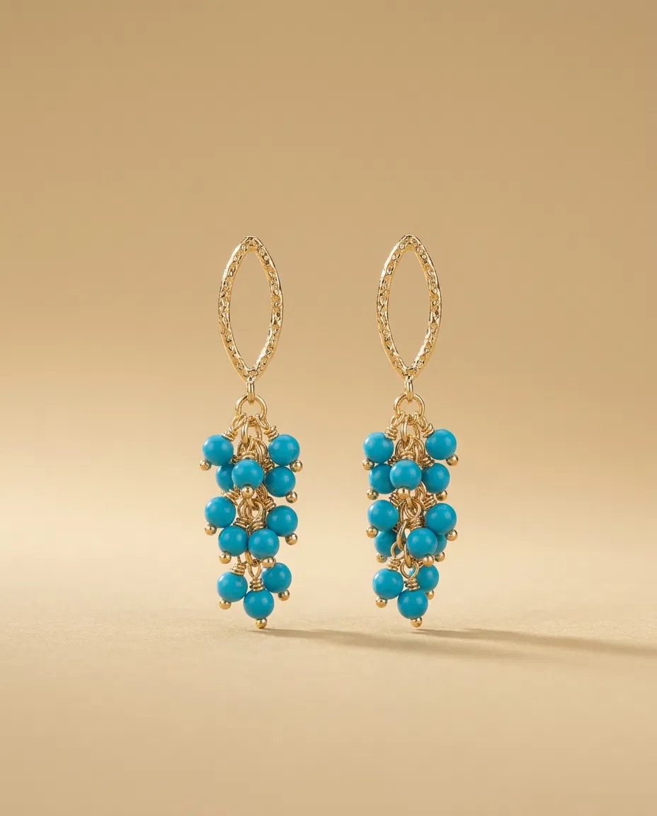 Turquoise Color Bead Cluster Earrings