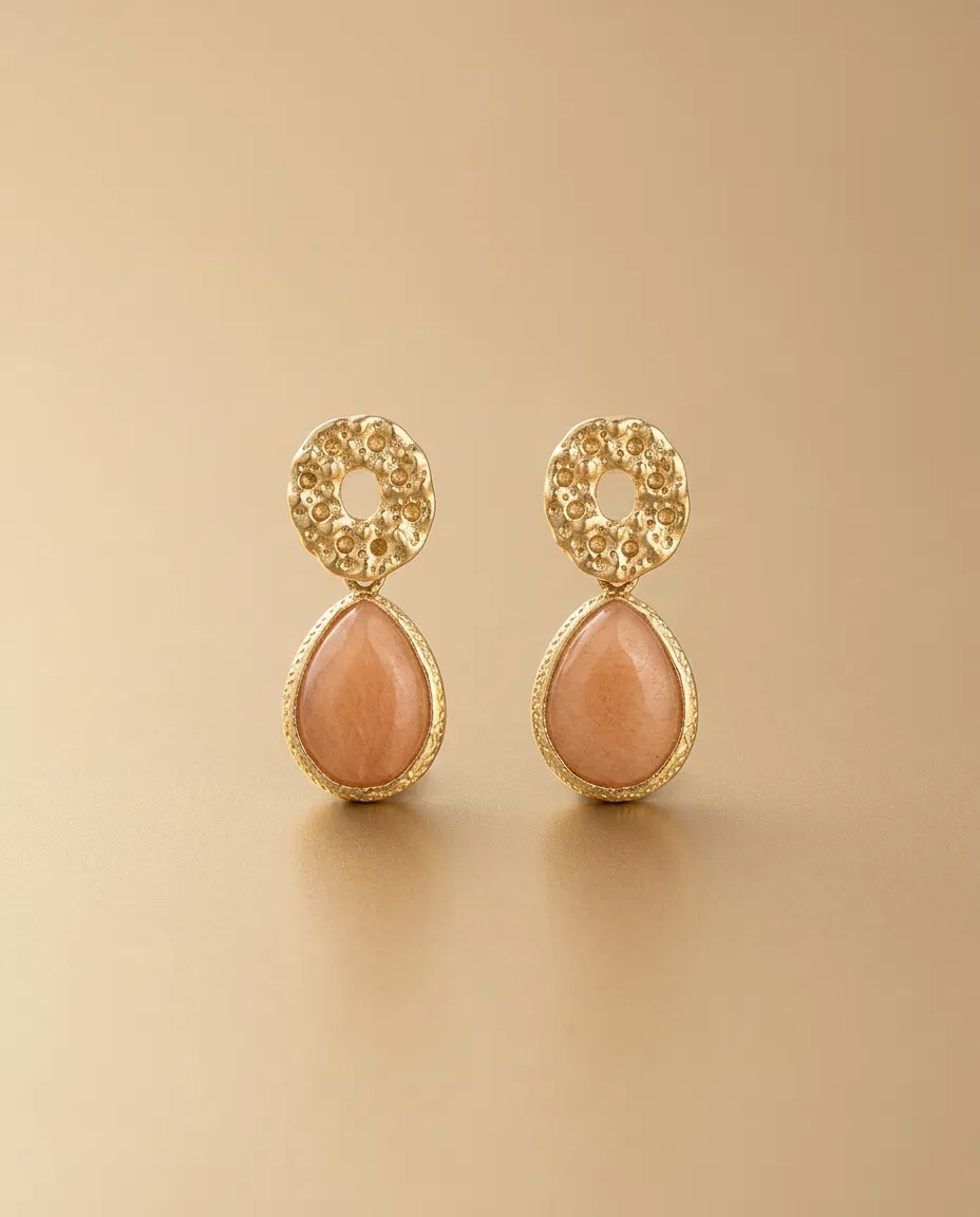 Textured Ring Peach Teardrop Earrings