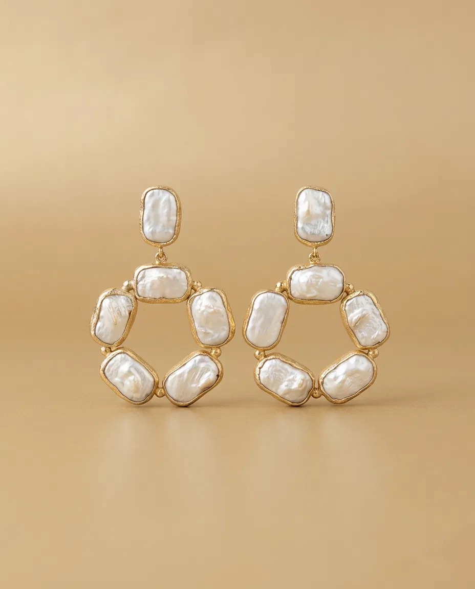 Baroque Pearl-Look Ring Earrings