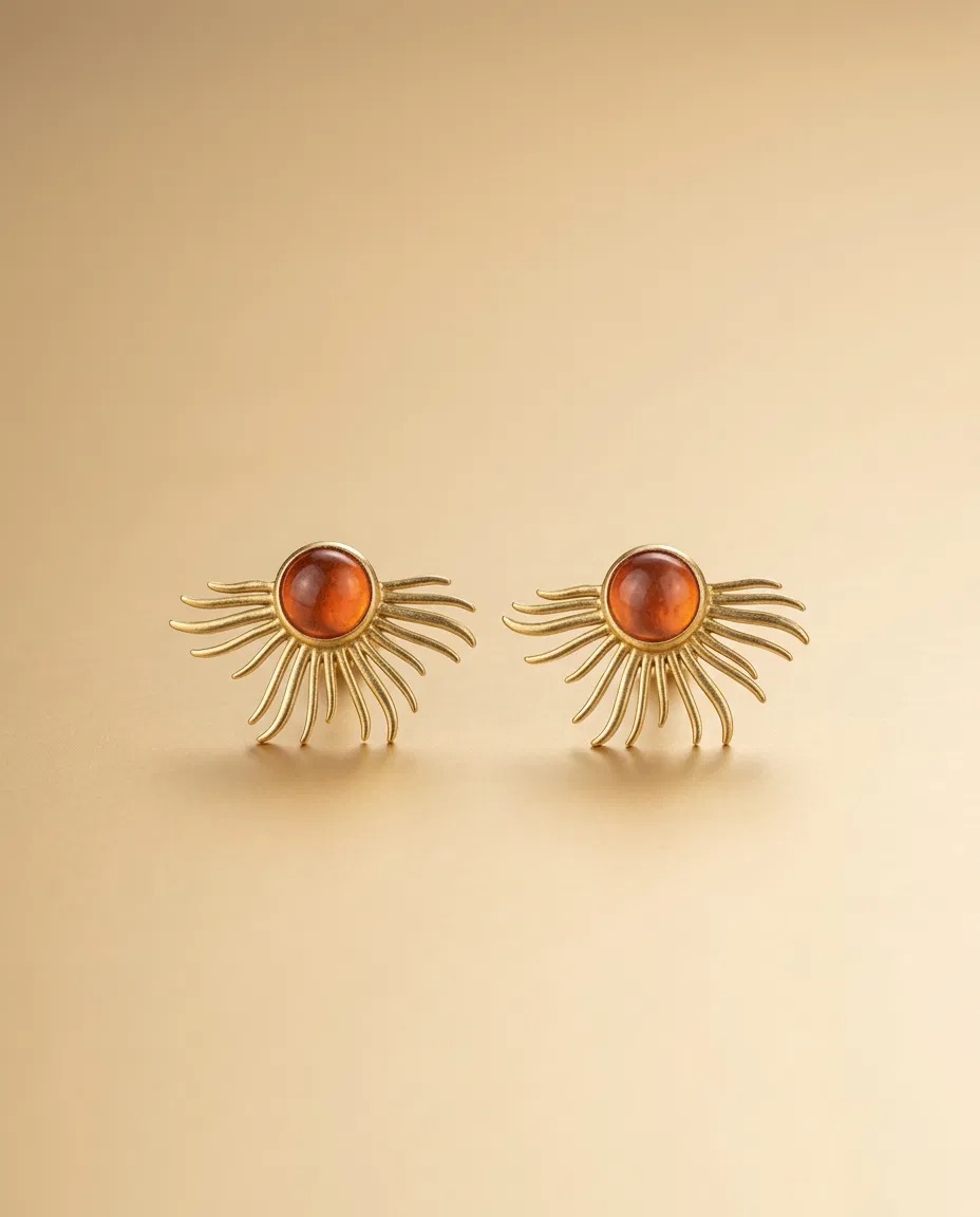 Amber Stone Sun Ray Stud Earrings