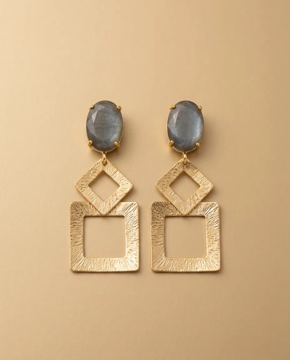 Labradorite Look Square Frame Earrings
