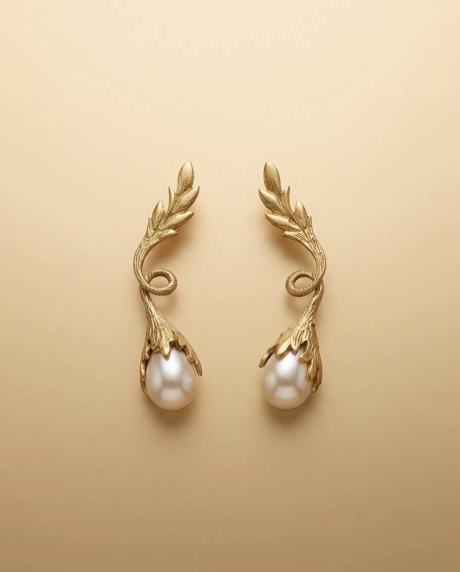 Leaf Climber Pearl-Look Drop Earrings