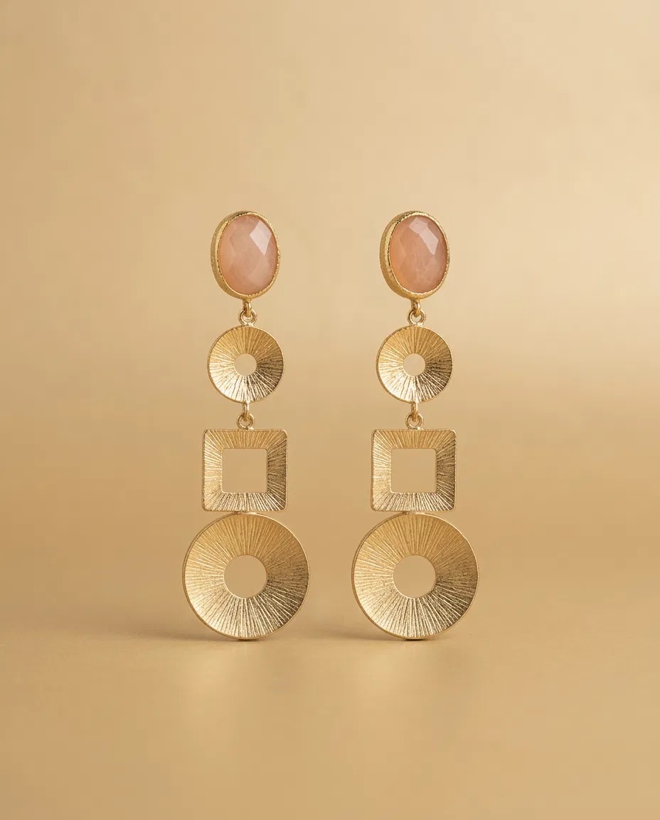 Peach Stone Geometric Cascade Earrings