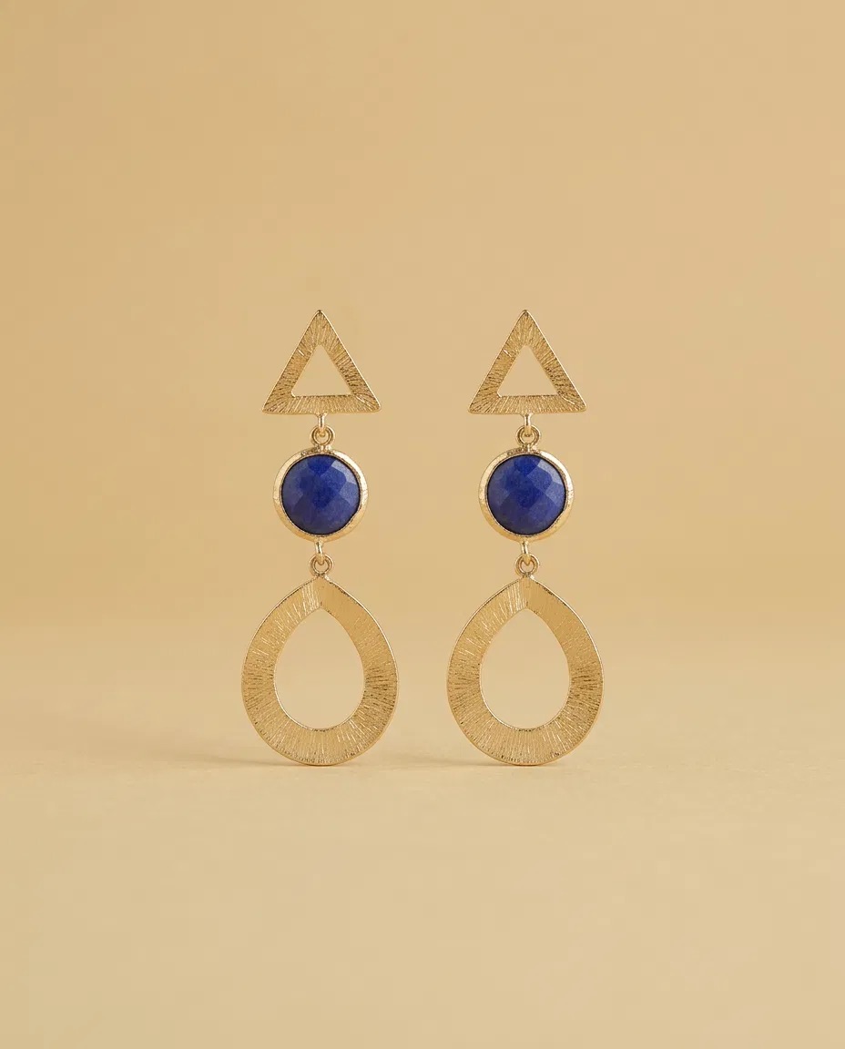 Brushed Triangle Lapis Look Teardrop Earrings