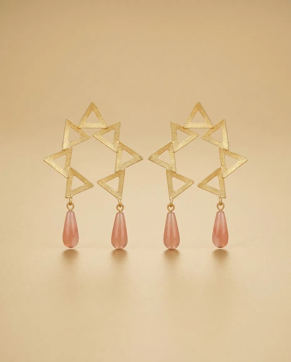 Interlocking Triangle Coral Drop Earrings