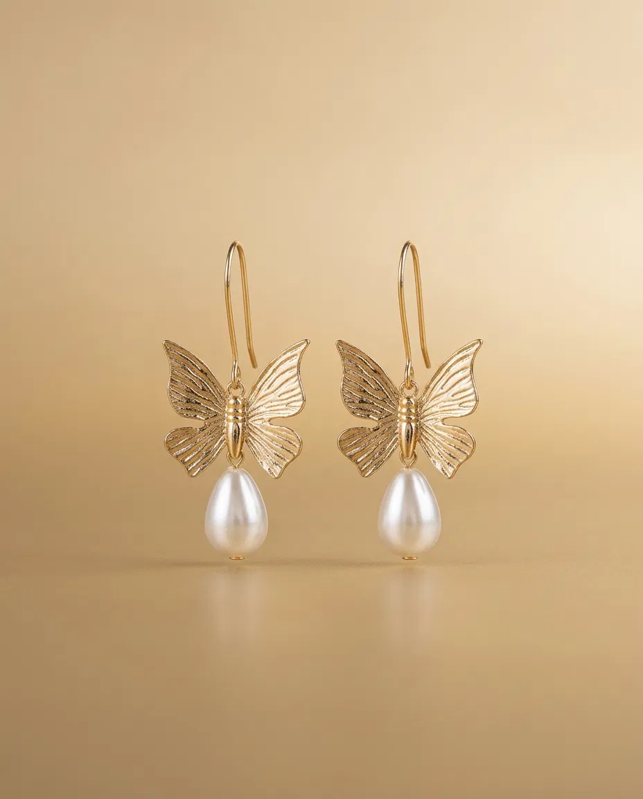 Butterfly Pearl-Look Teardrop Hook Earrings