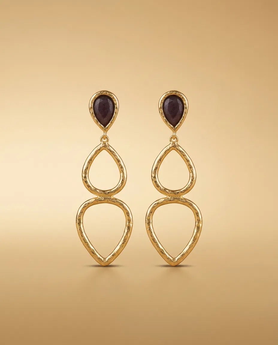 Plum Teardrop Double Hammered Loop Earrings
