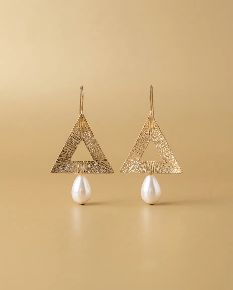 Brushed Triangle Pearl-Look Hook Earrings