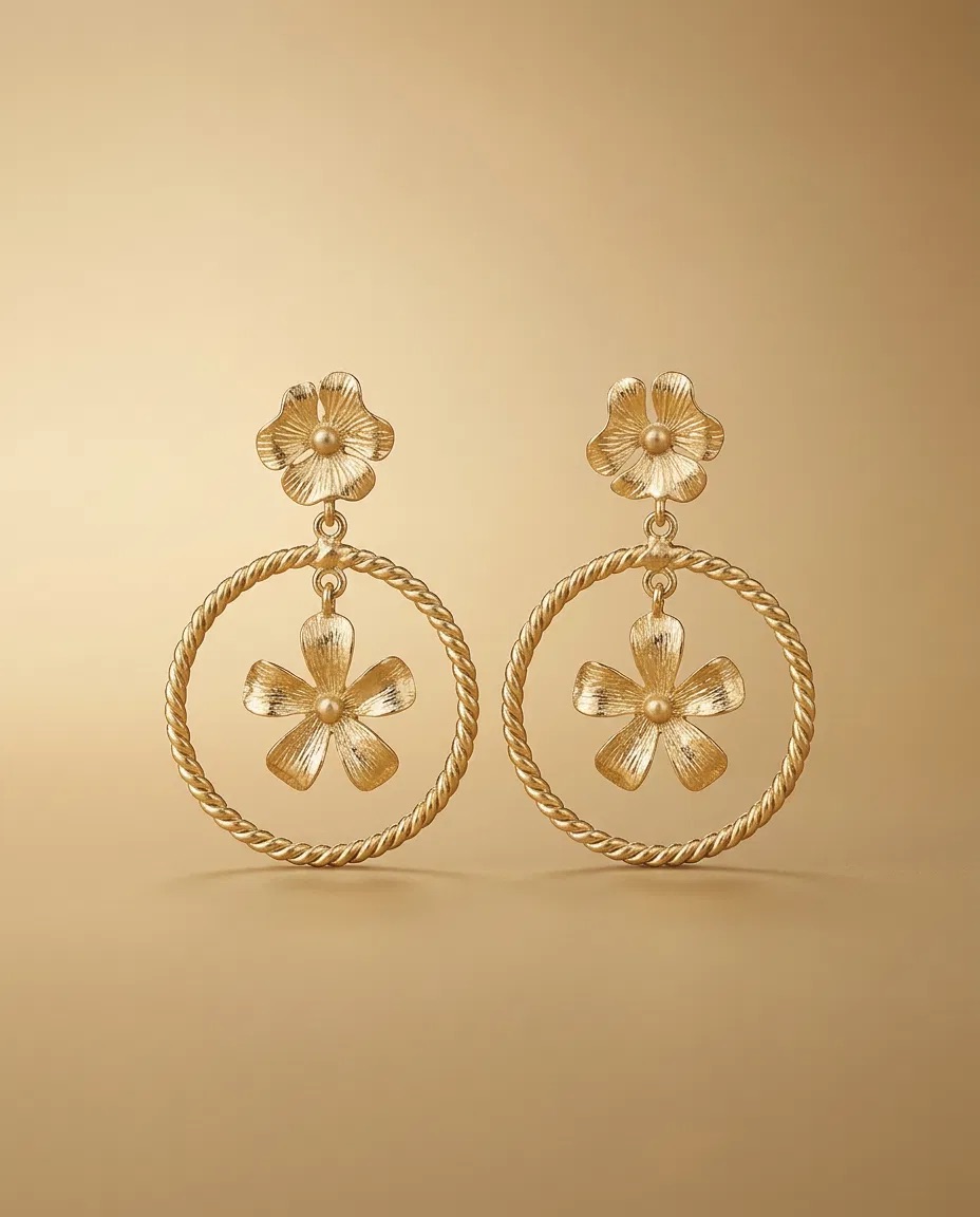 Flower Stud Twisted Hoop Flower Earrings
