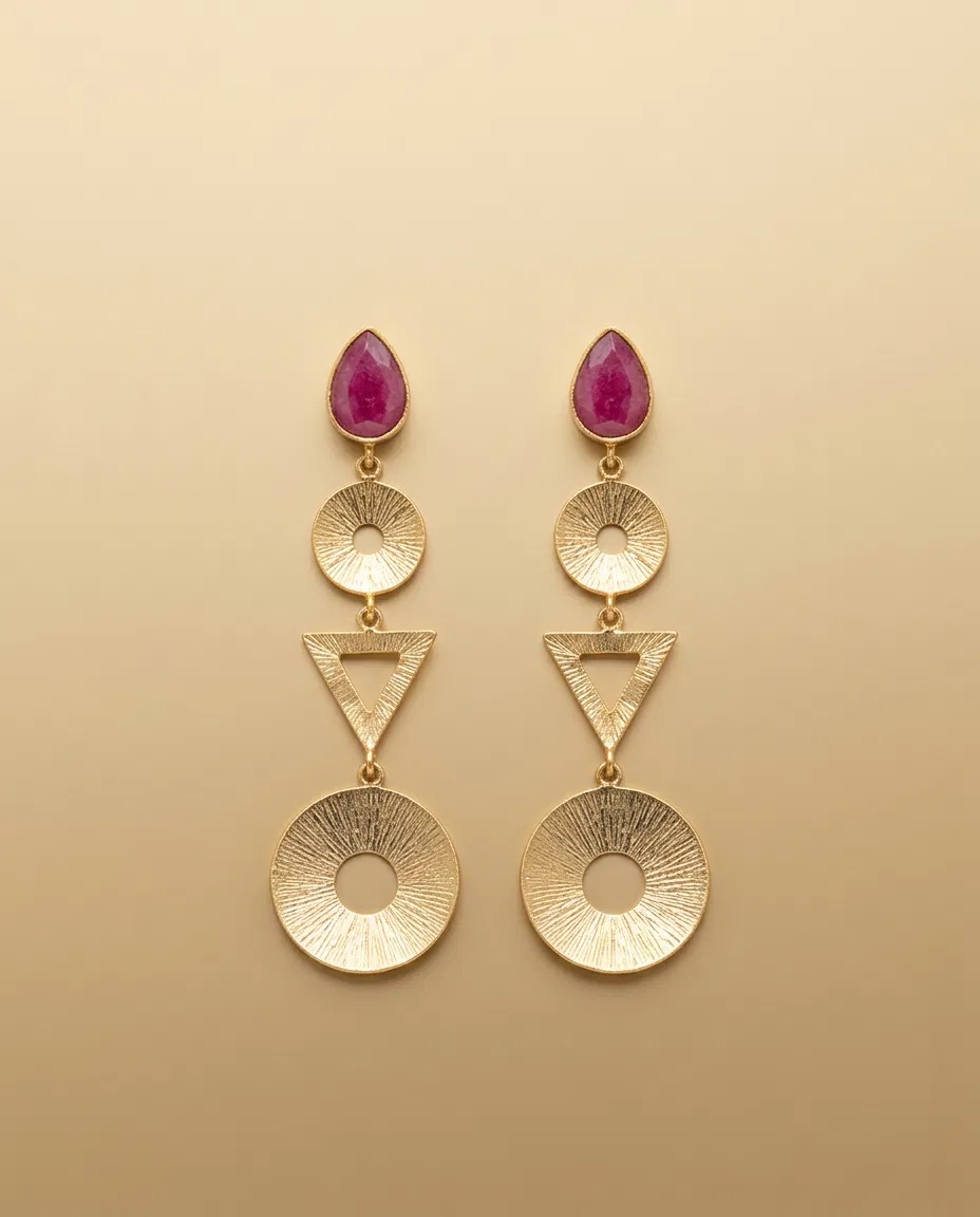 Fuchsia Teardrop Geometric Cascade Earrings
