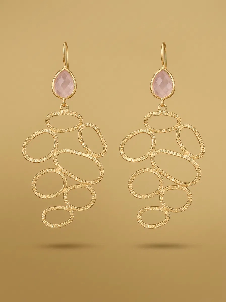 Pink Teardrop Textured Loop Cascade Earrings
