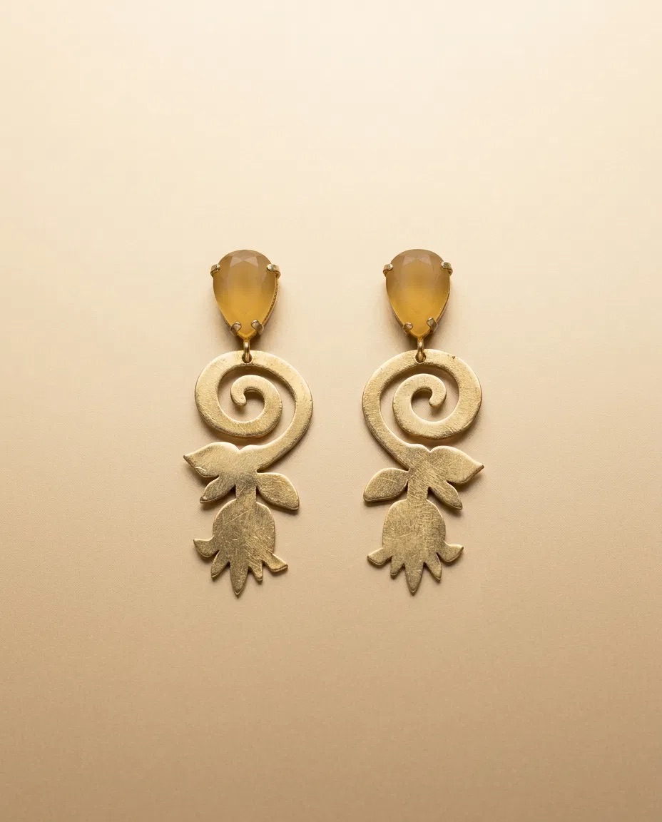 Yellow Teardrop Spiral Tulip Earrings