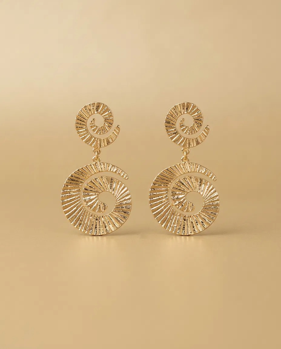 Ribbed Spiral Shell Double Drop Earrings
