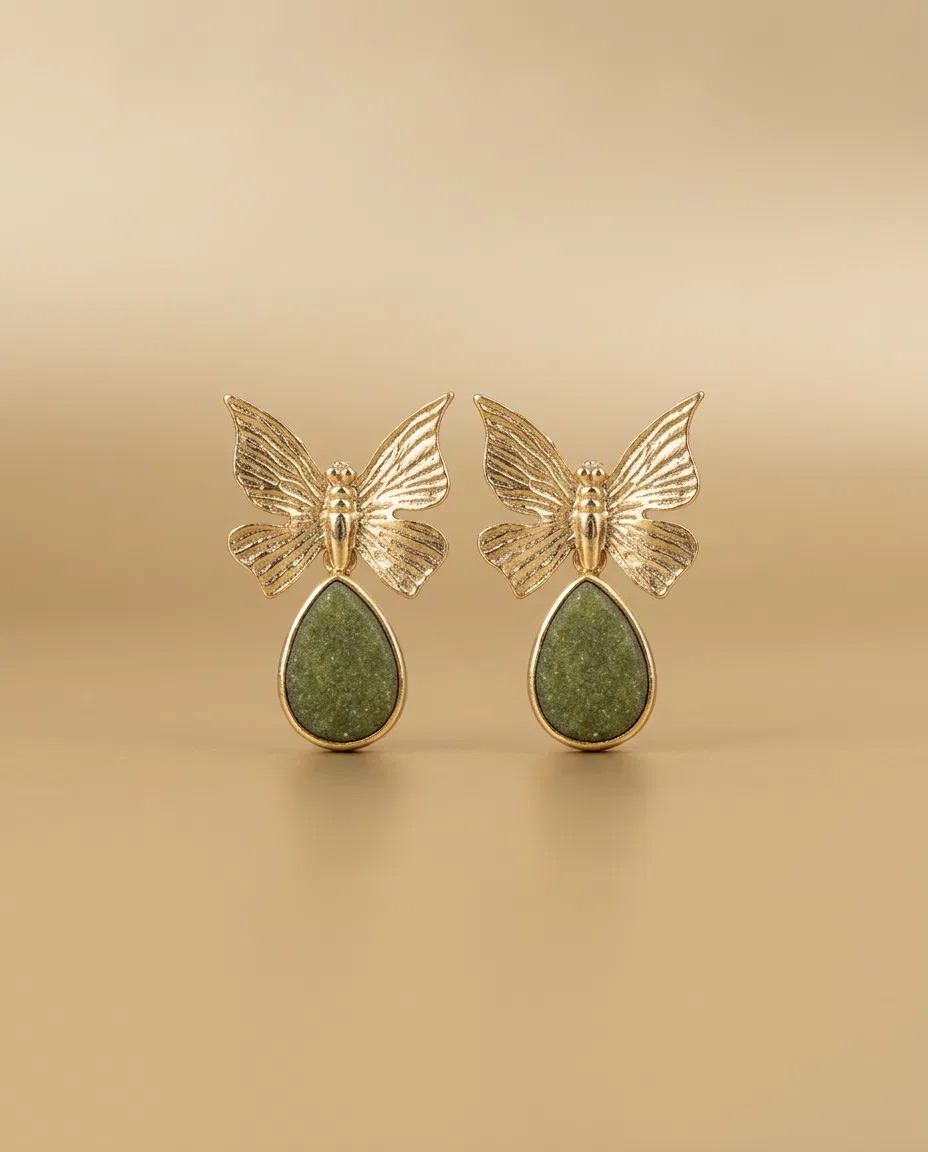 Butterfly Olive Green Teardrop Earrings