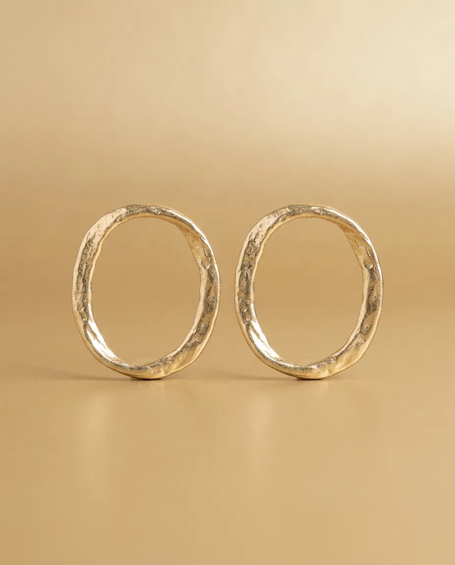 Hammered Gold Oval Hoop Earrings
