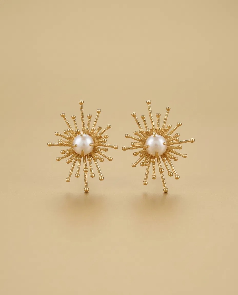 Sea Urchin Pearl-Look Stud Earrings
