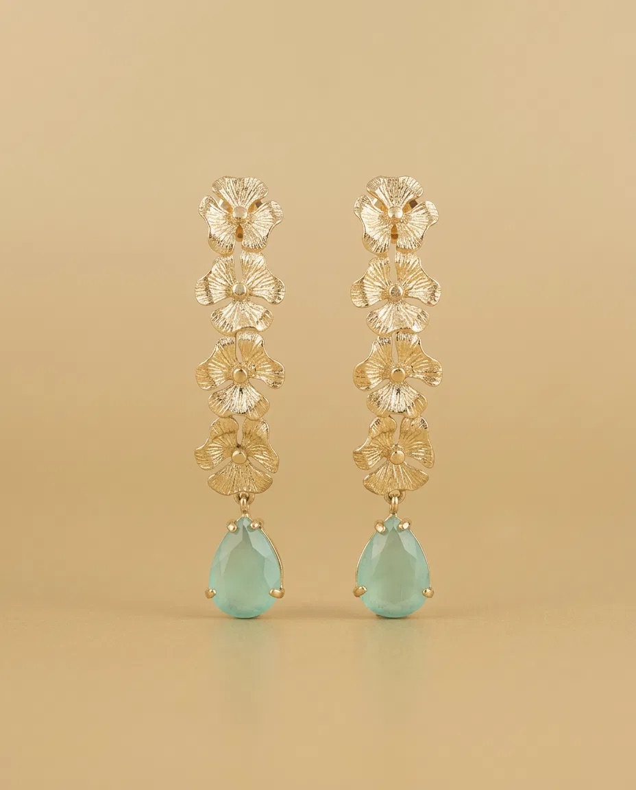 Flower Cascade Mint Teardrop Earrings