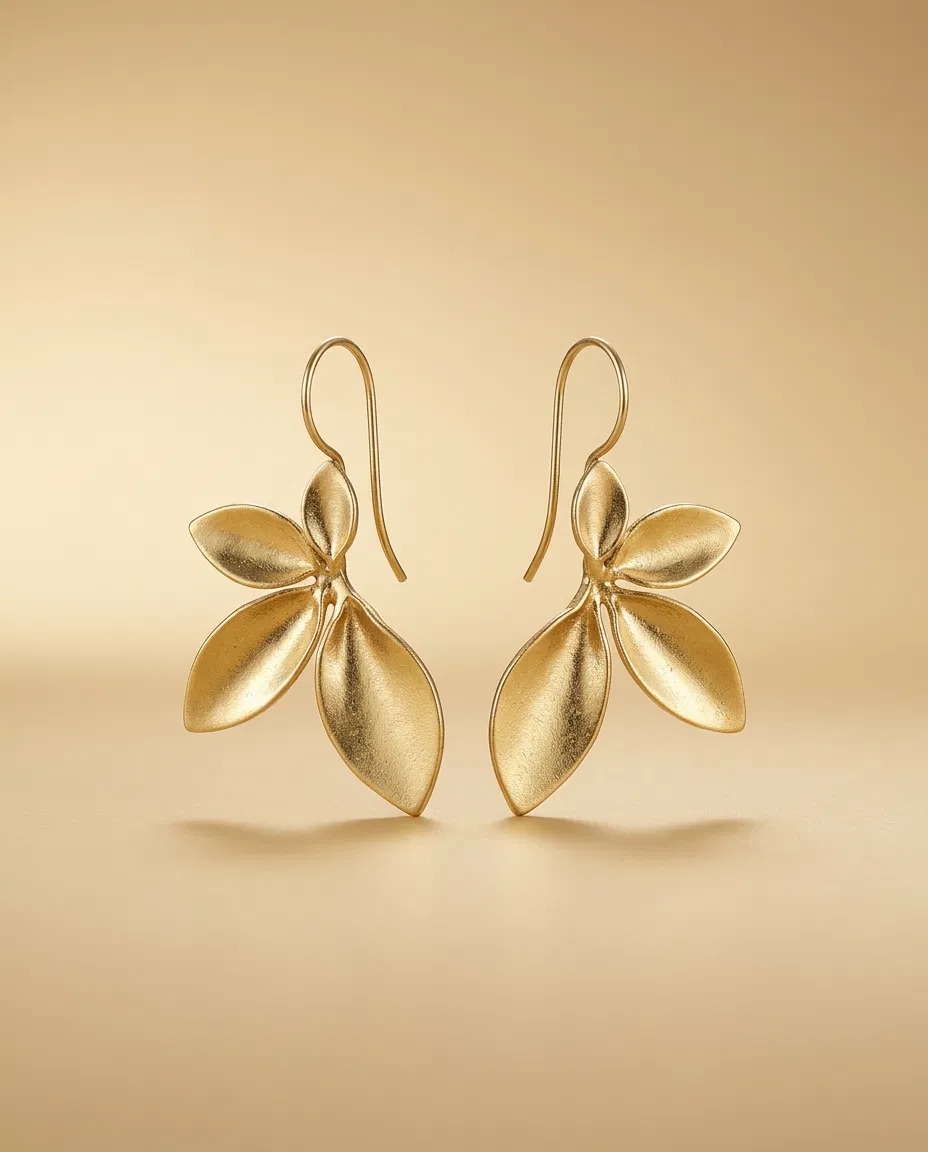 Satin Gold Leaf Trio Hook Earrings