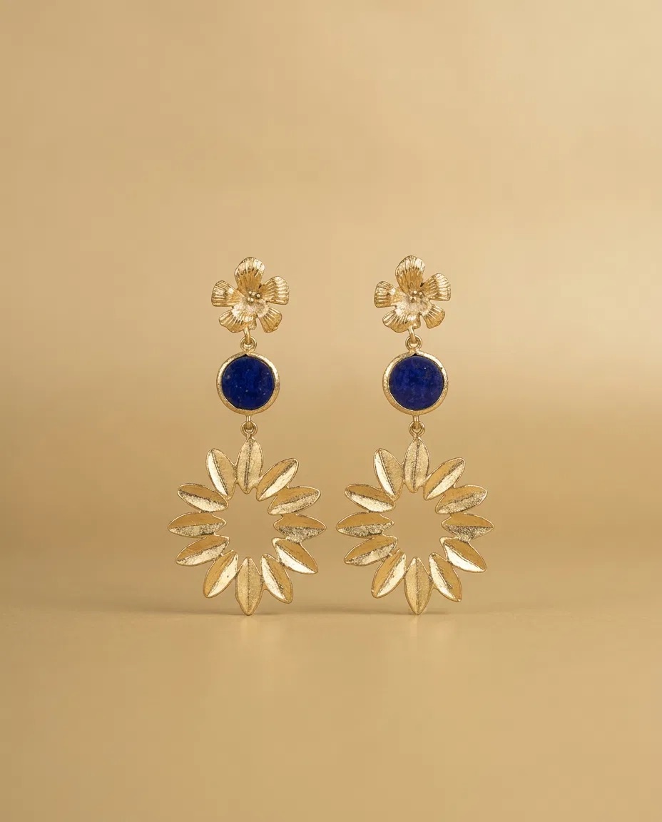 Flower Lapis Look Daisy Ring Earrings